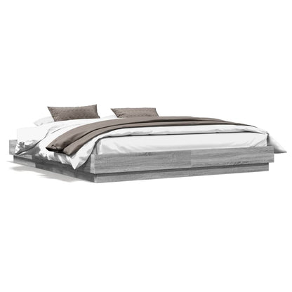 Bed Frame with LED without Mattress Grey Sonoma 200x200 cm