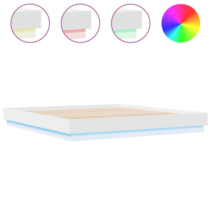 Bed Frame with LED without Mattress White 180x200 cm Super King