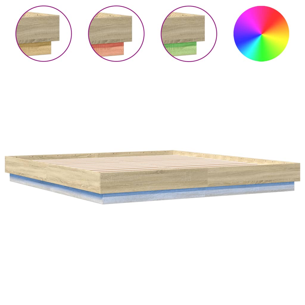 Bed Frame with LED without Mattress Sonoma Oak 180x200 cm