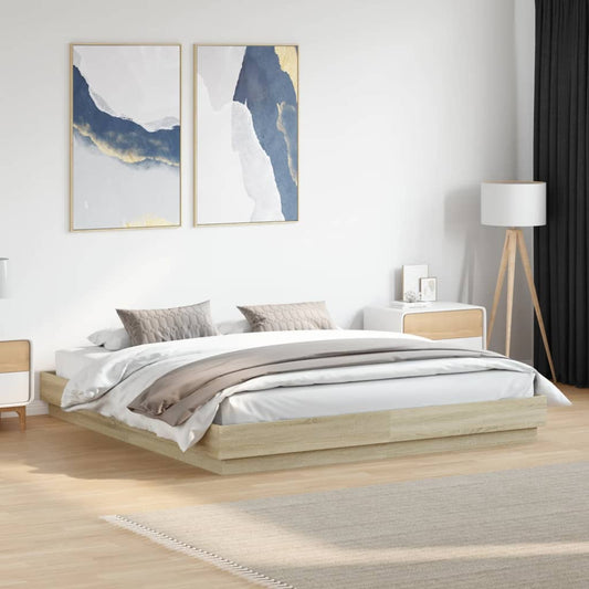 Bed Frame with LED without Mattress Sonoma Oak 180x200 cm