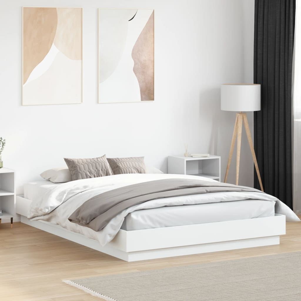 Bed Frame with LED without Mattress White 160x200 cm