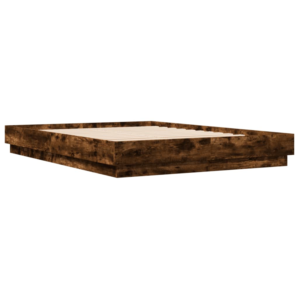 Bed Frame with LED without Mattress Smoked Oak 160x200 cm