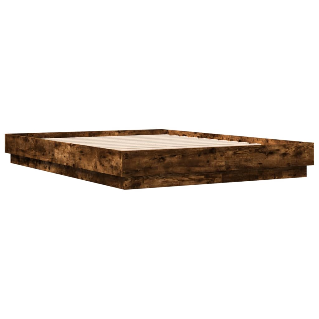 Bed Frame with LED without Mattress Smoked Oak 160x200 cm