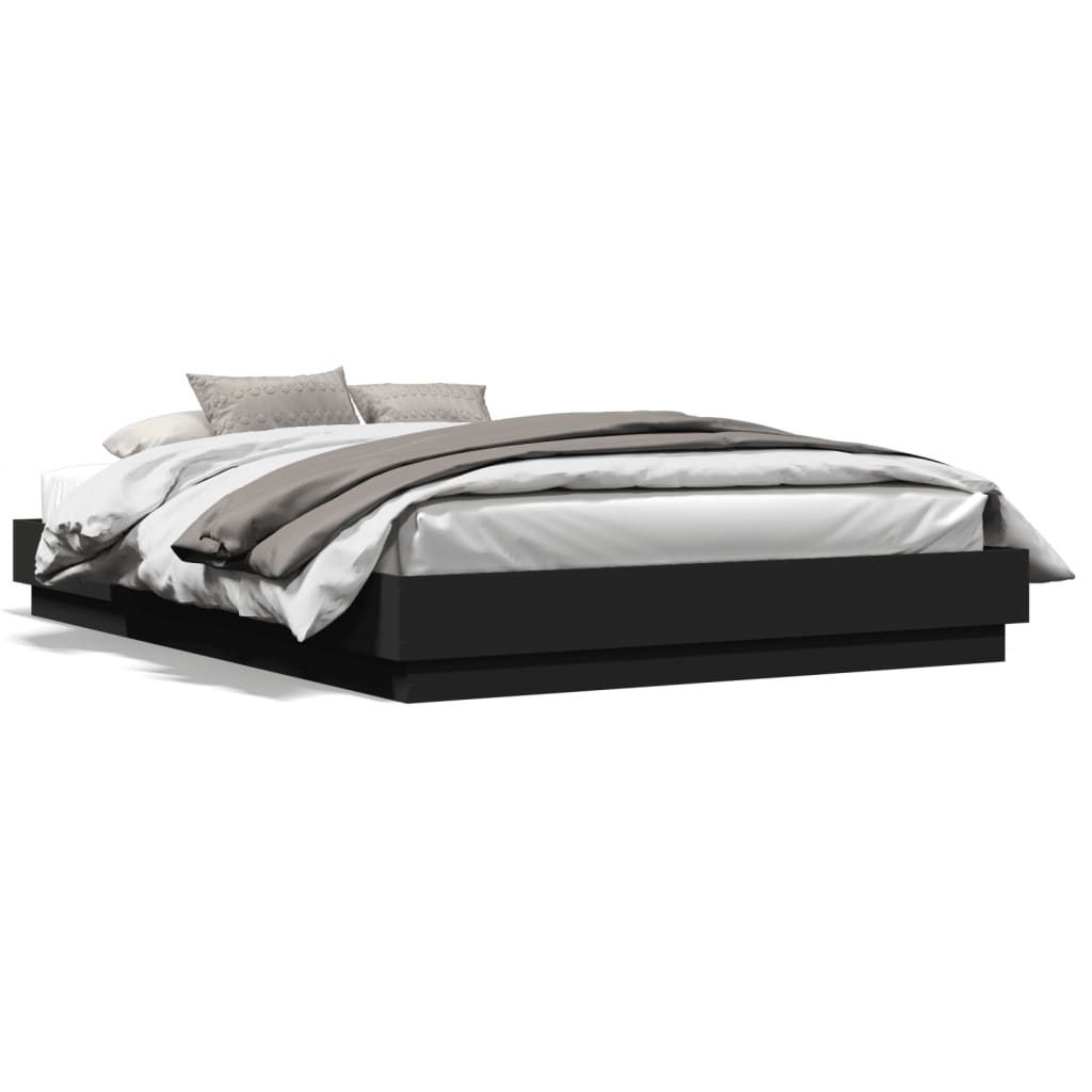Bed Frame with LED without Mattress Black 150x200 cm King Size