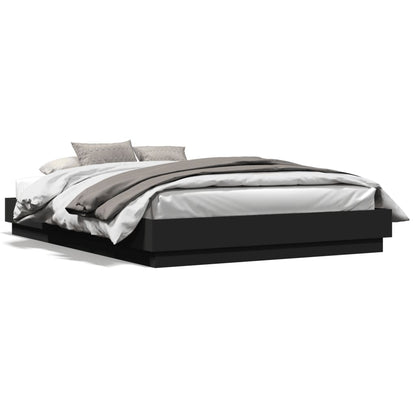 Bed Frame with LED without Mattress Black 150x200 cm King Size