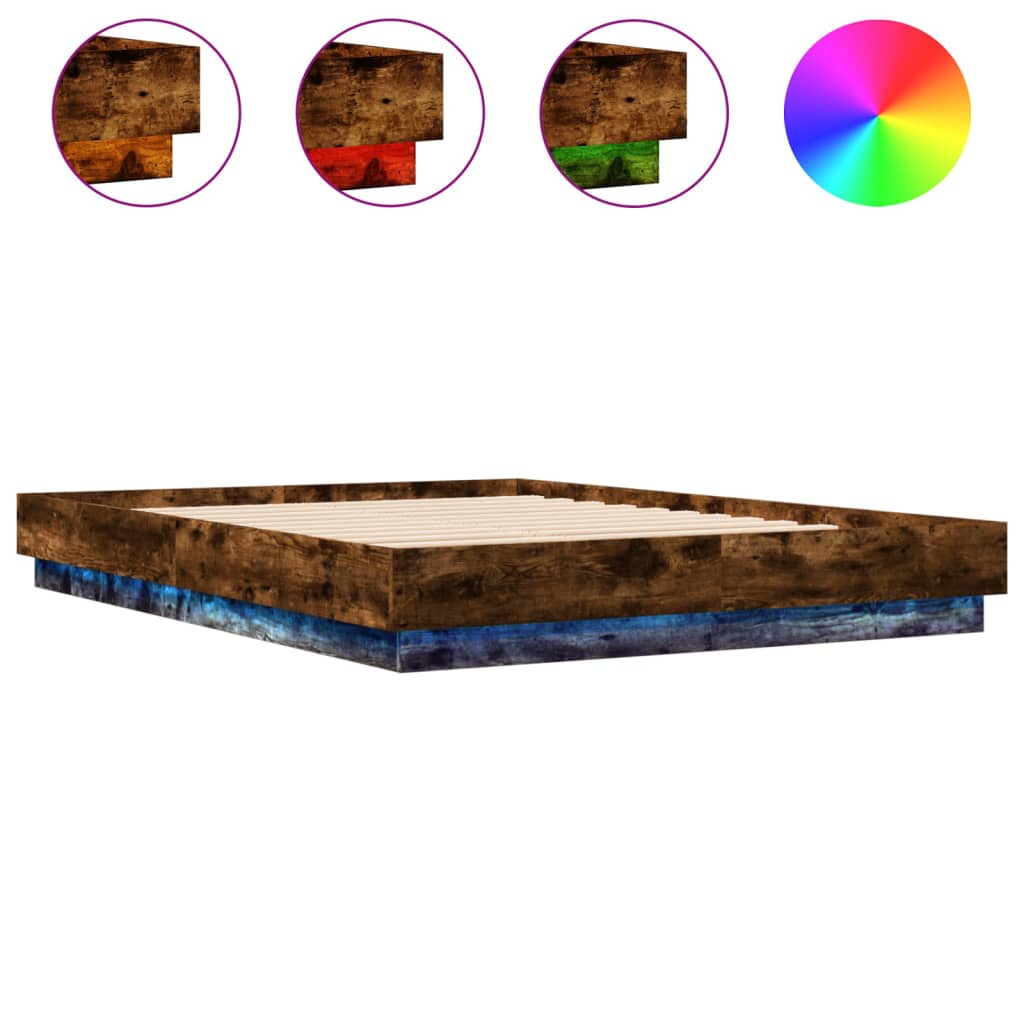 Bed Frame with LED without Mattress Smoked Oak 150x200 cm King Size