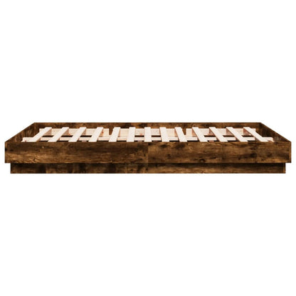 Bed Frame with LED without Mattress Smoked Oak 150x200 cm King Size