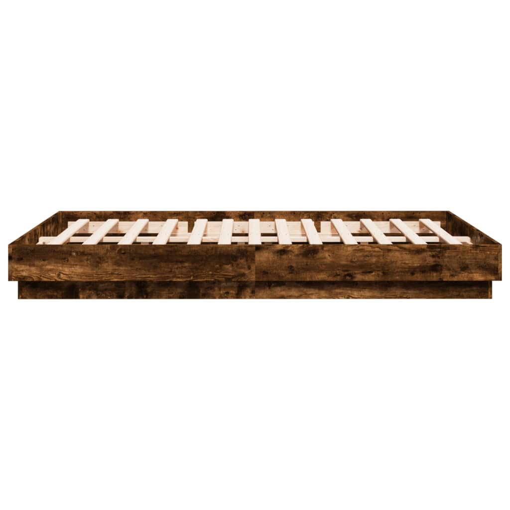 Bed Frame with LED without Mattress Smoked Oak 140x200 cm