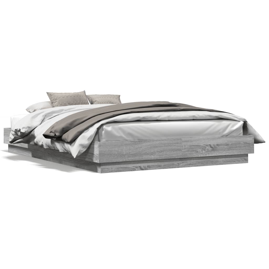 Bed Frame with LED without Mattress Grey Sonoma 140x200 cm