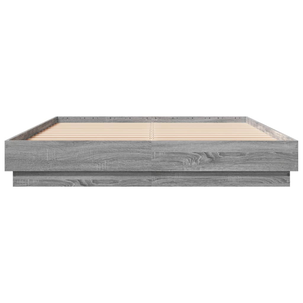 Bed Frame with LED without Mattress Grey Sonoma 140x200 cm
