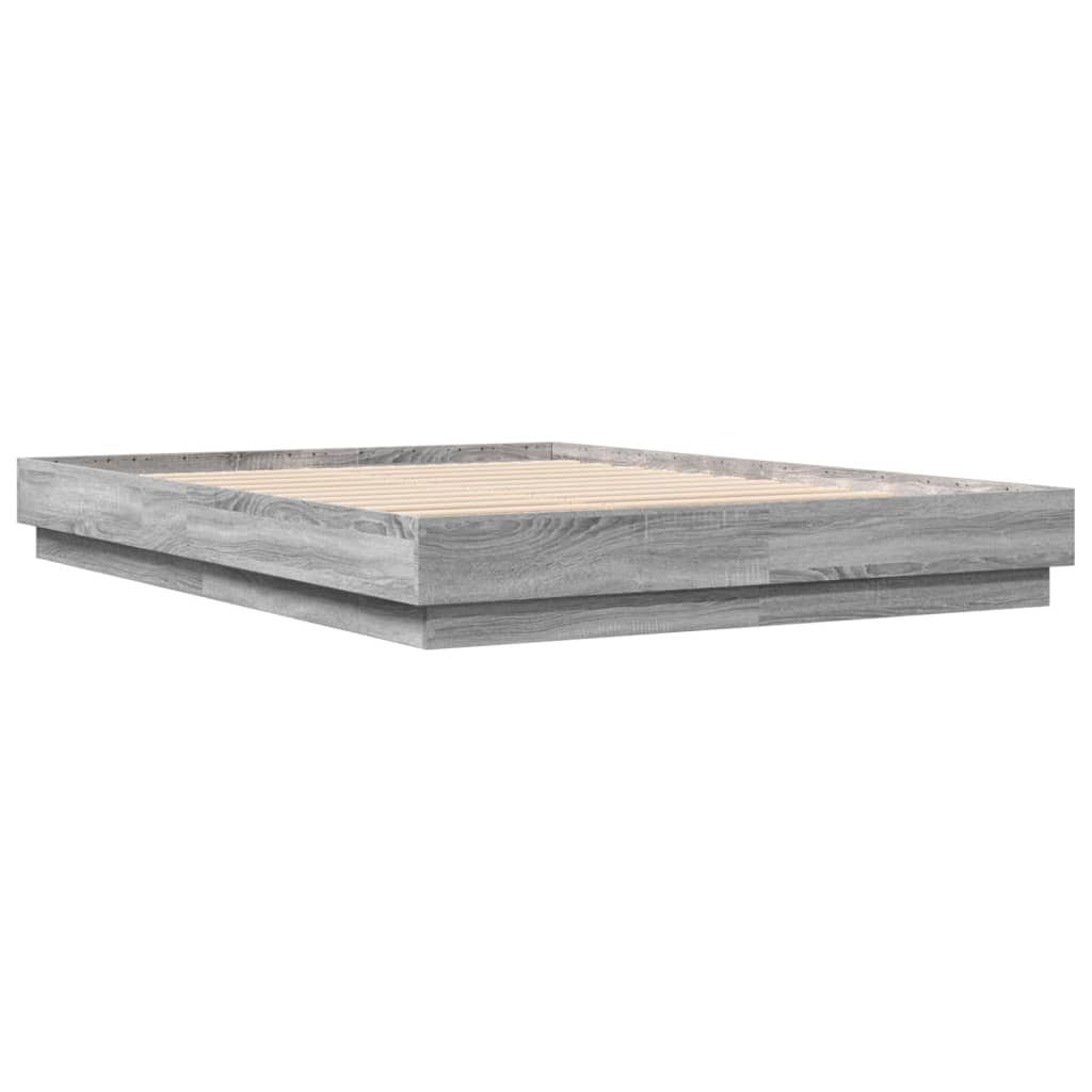 Bed Frame with LED without Mattress Grey Sonoma 140x200 cm