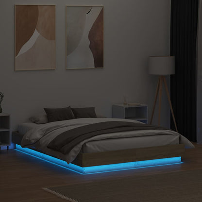 Bed Frame with LED without Mattress Sonoma Oak 120x190 cm Small Double