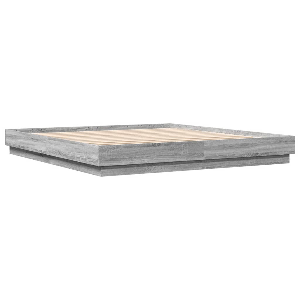 Bed Frame | Grey Sonoma | Engineered wood, Plywood slats | 200x200 cm