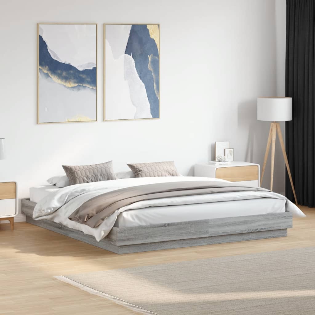 Bed Frame | Grey Sonoma | Engineered wood, Plywood slats | 200x200 cm