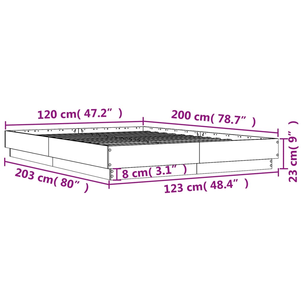 Bed Frame without Mattress Grey Sonoma 120x200 cm
