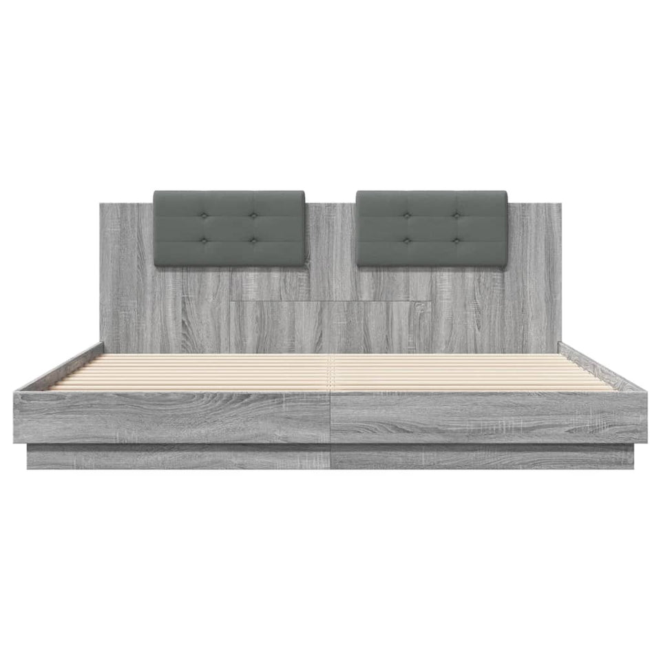 Bed Frame with Headboard Grey Sonoma 180x200 cm Super King Engineered Wood