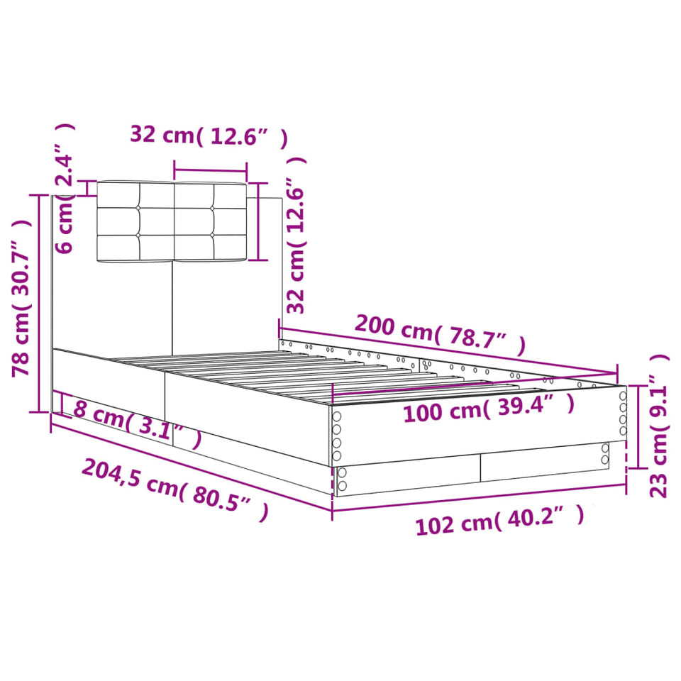 Bed Frame with Headboard White 100x200 cm Engineered Wood