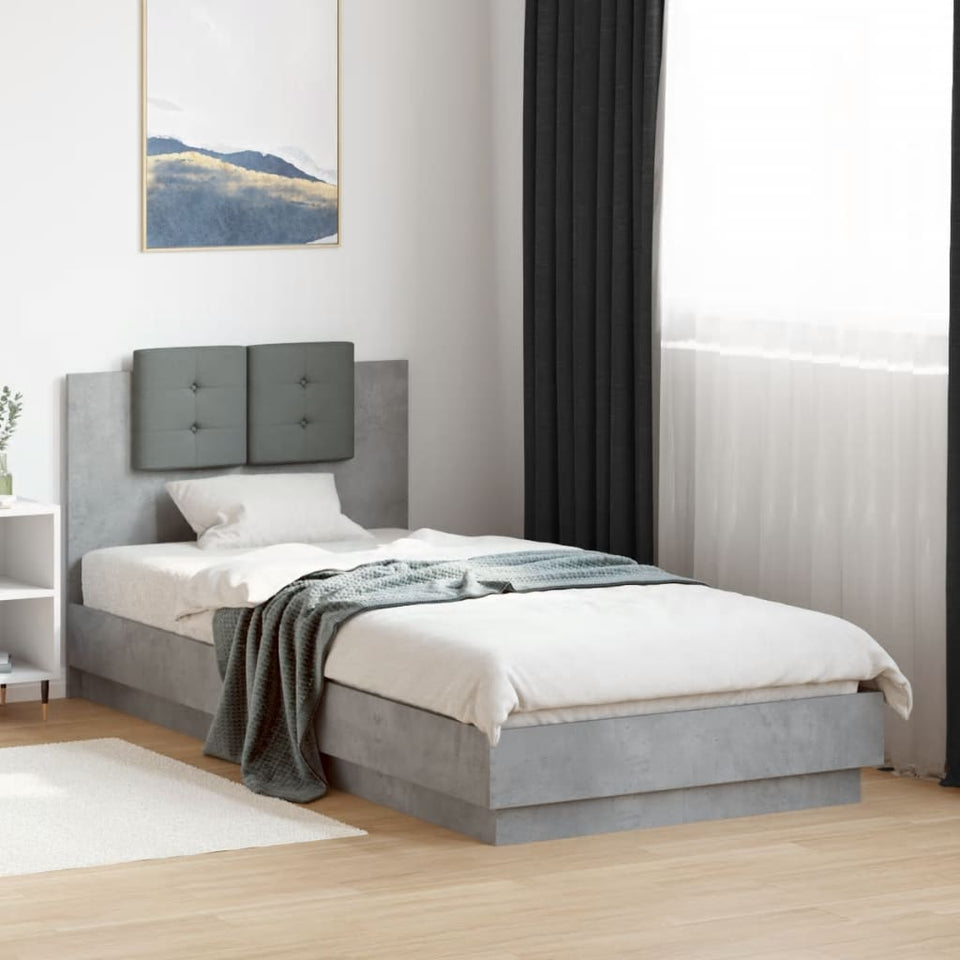 Bed Frame with Headboard Concrete Grey 100x200 cm Engineered Wood