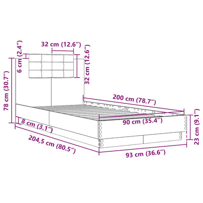 Bed Frame without Mattress Brown Oak 90x200 cm