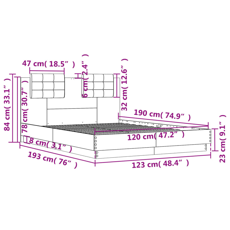 Bed Frame with Headboard Black 120x190 cm Small Double Engineered Wood