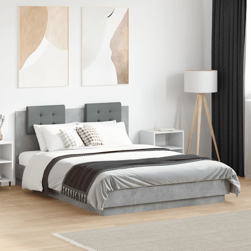 Bed Frame with Headboard Concrete Grey 120x190 cm Small Double Engineered Wood