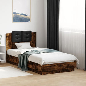 Bed Frame with Headboard Smoked Oak 75x190 cm Small Single Engineered Wood