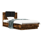 Bed Frame with Headboard Smoked Oak 75x190 cm Small Single Engineered Wood