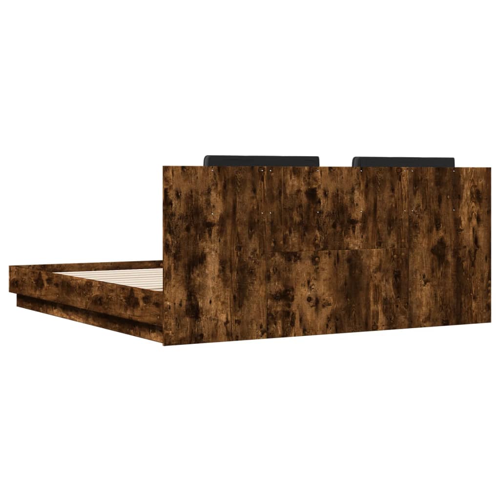 Bed Frame with LED without Mattress Smoked Oak 200x200 cm