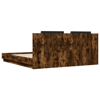 Bed Frame with LED without Mattress Smoked Oak 200x200 cm