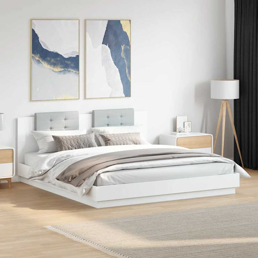 Bed Frame with LED without Mattress White 160x200 cm