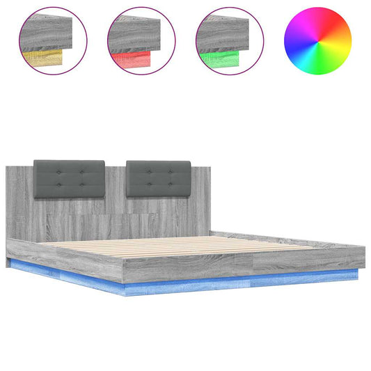 Bed Frame with LED without Mattress Grey Sonoma 160x200 cm