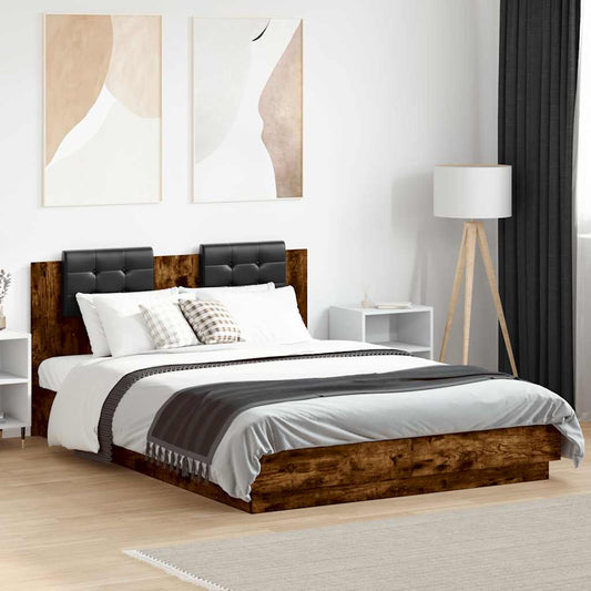 Bed Frame with LED without Mattress Smoked Oak 120x200 cm