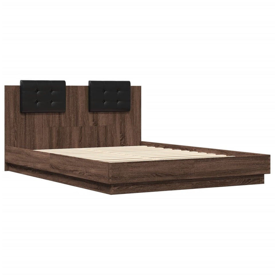 Bed Frame with Headboard and LED Lights Brown Oak 120x200 cm