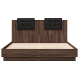 Bed Frame with Headboard and LED Lights Brown Oak 120x200 cm