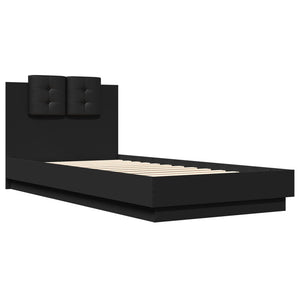 Bed Frame with Headboard and LED Lights Black 90x200 cm