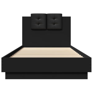 Bed Frame with Headboard and LED Lights Black 90x200 cm