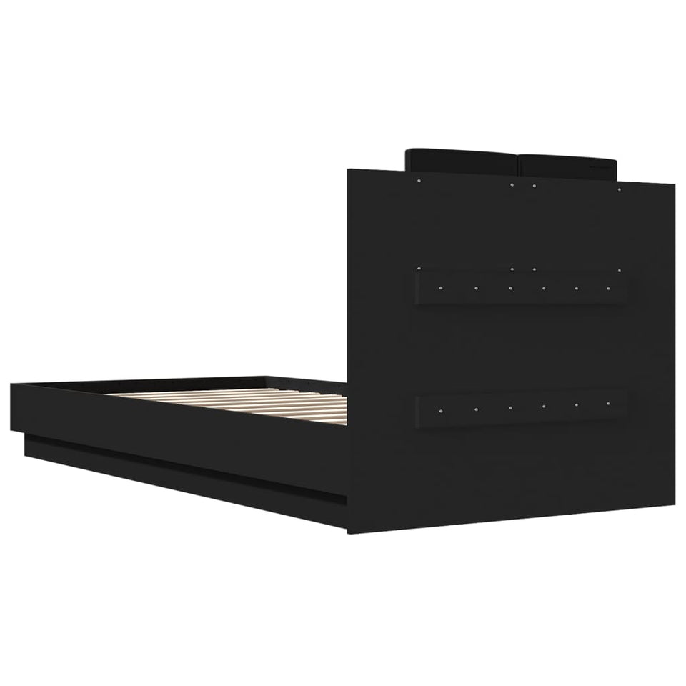 Bed Frame with Headboard and LED Lights Black 90x200 cm