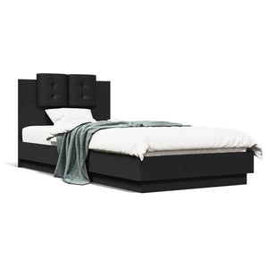 Bed Frame with Headboard and LED Lights Black 90x200 cm