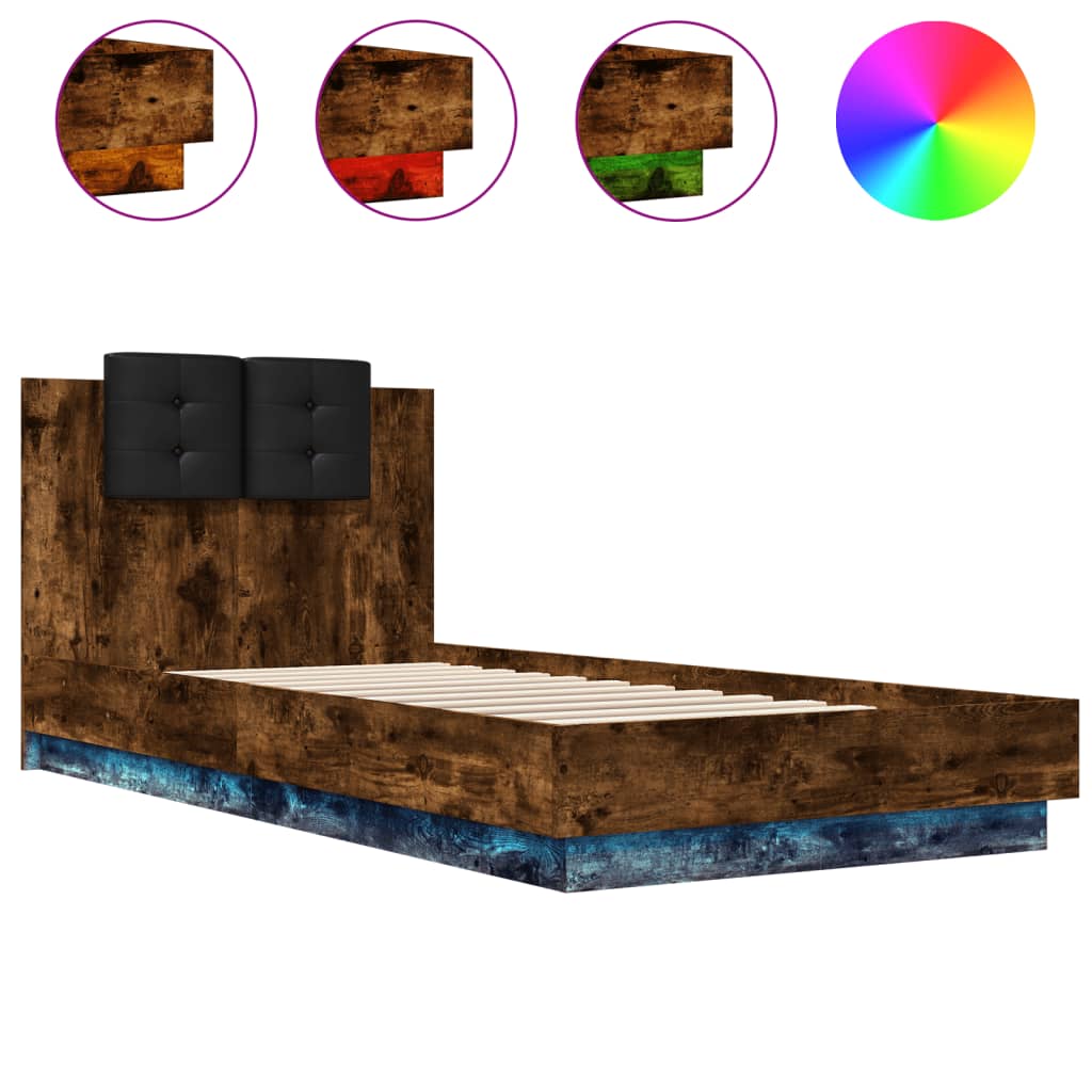 Bed Frame | Smoked oak | Engineered wood, Plywood | Single | Lights