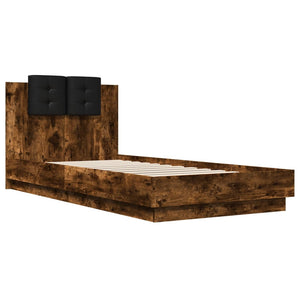 Bed Frame with Headboard and LED Lights Smoked Oak 90x200 cm