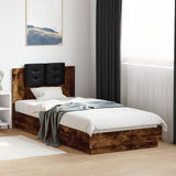 Bed Frame with Headboard and LED Lights Smoked Oak 90x200 cm