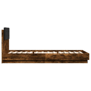 Bed Frame with Headboard and LED Lights Smoked Oak 90x200 cm