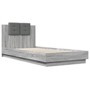 Bed Frame with Headboard and LED Lights Grey Sonoma 90x200 cm