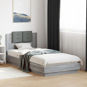 Bed Frame with Headboard and LED Lights Grey Sonoma 90x200 cm