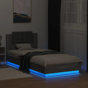 Bed Frame with Headboard and LED Lights Grey Sonoma 90x200 cm