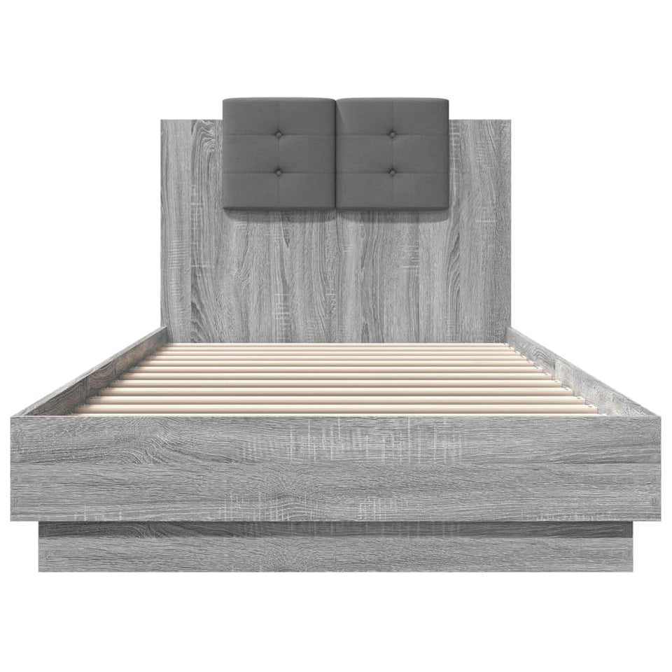 Bed Frame with Headboard and LED Lights Grey Sonoma 90x200 cm