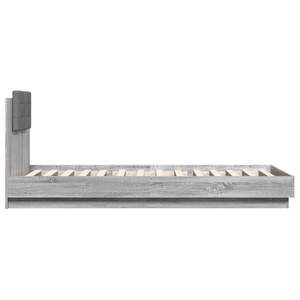 Bed Frame with Headboard and LED Lights Grey Sonoma 90x200 cm