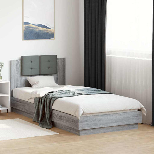 Bed Frame with LED without Mattress Grey Sonoma 90x200 cm