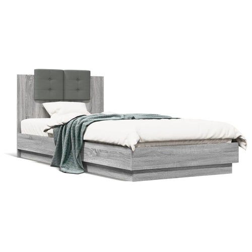 Bed Frame with Headboard and LED Lights Grey Sonoma 90x200 cm