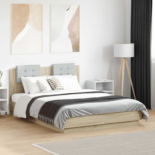 Bed Frame with LED without Mattress Sonoma Oak 120x190 cm Small Double